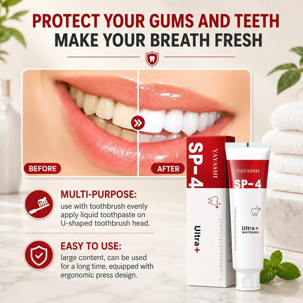 🔥 SP-4 Probiotic Whitening Toothpaste | Deep Clean, Brighten & Freshen | Buy 1 Get 1 FREE!