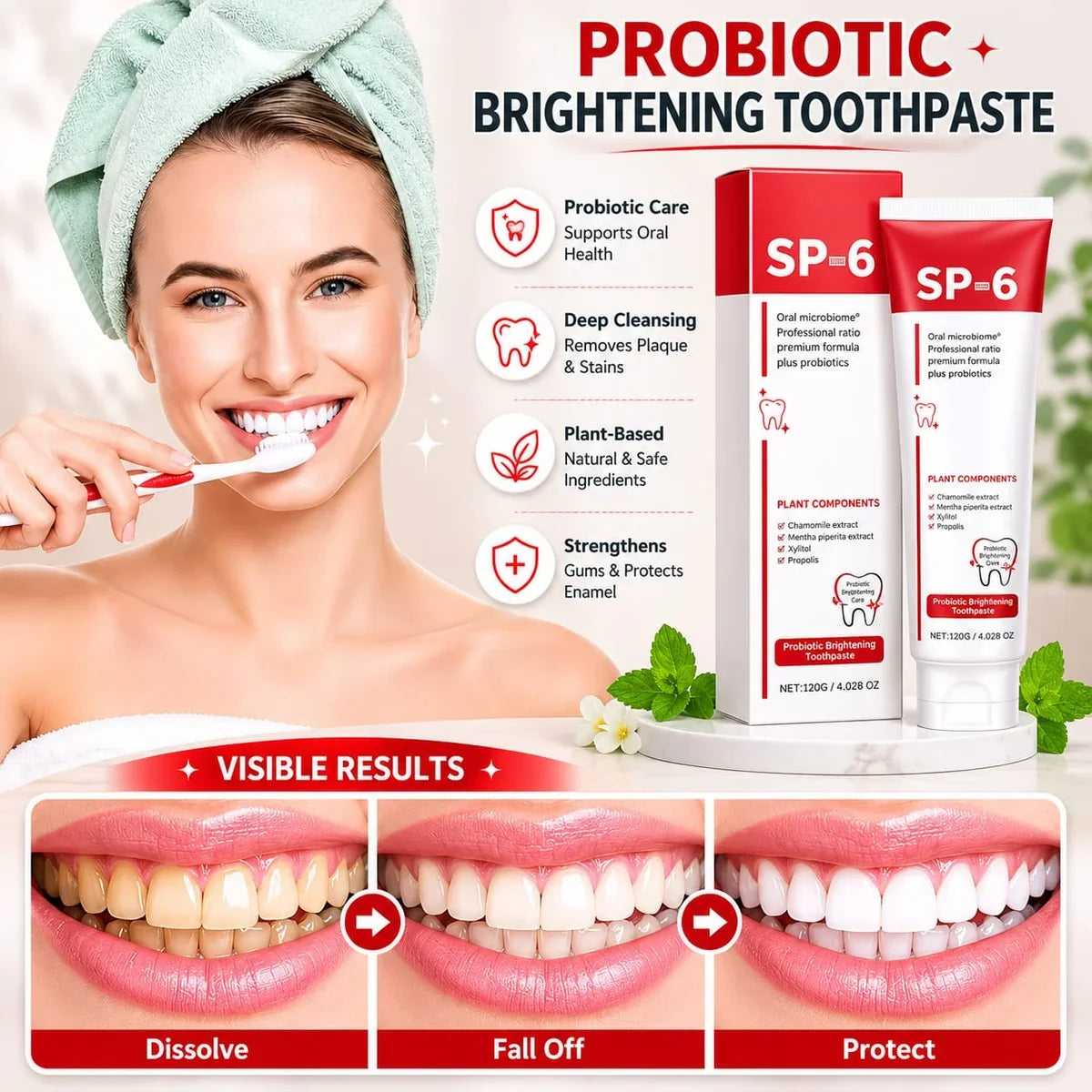 🔥 SP-4 Probiotic Whitening Toothpaste | Deep Clean, Brighten & Freshen | Buy 1 Get 1 FREE!